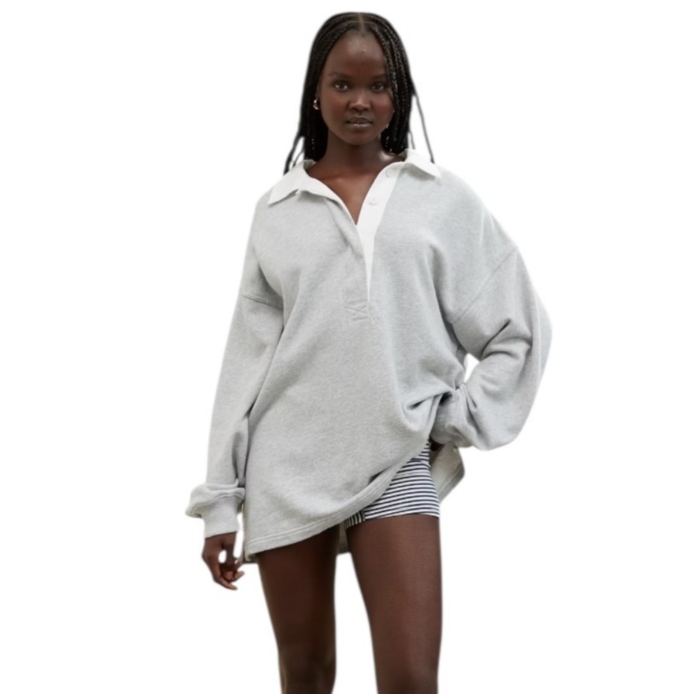 Aerie Prep Rally Rugby Gray Sweatshirt Oversized Sz XL